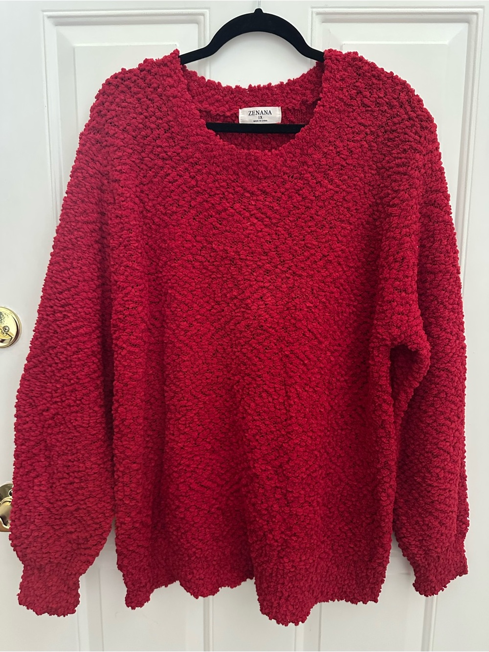 Zenana Outfitters Plush Red Popcorn Sweater - Cozy Women's Pullover size 1X